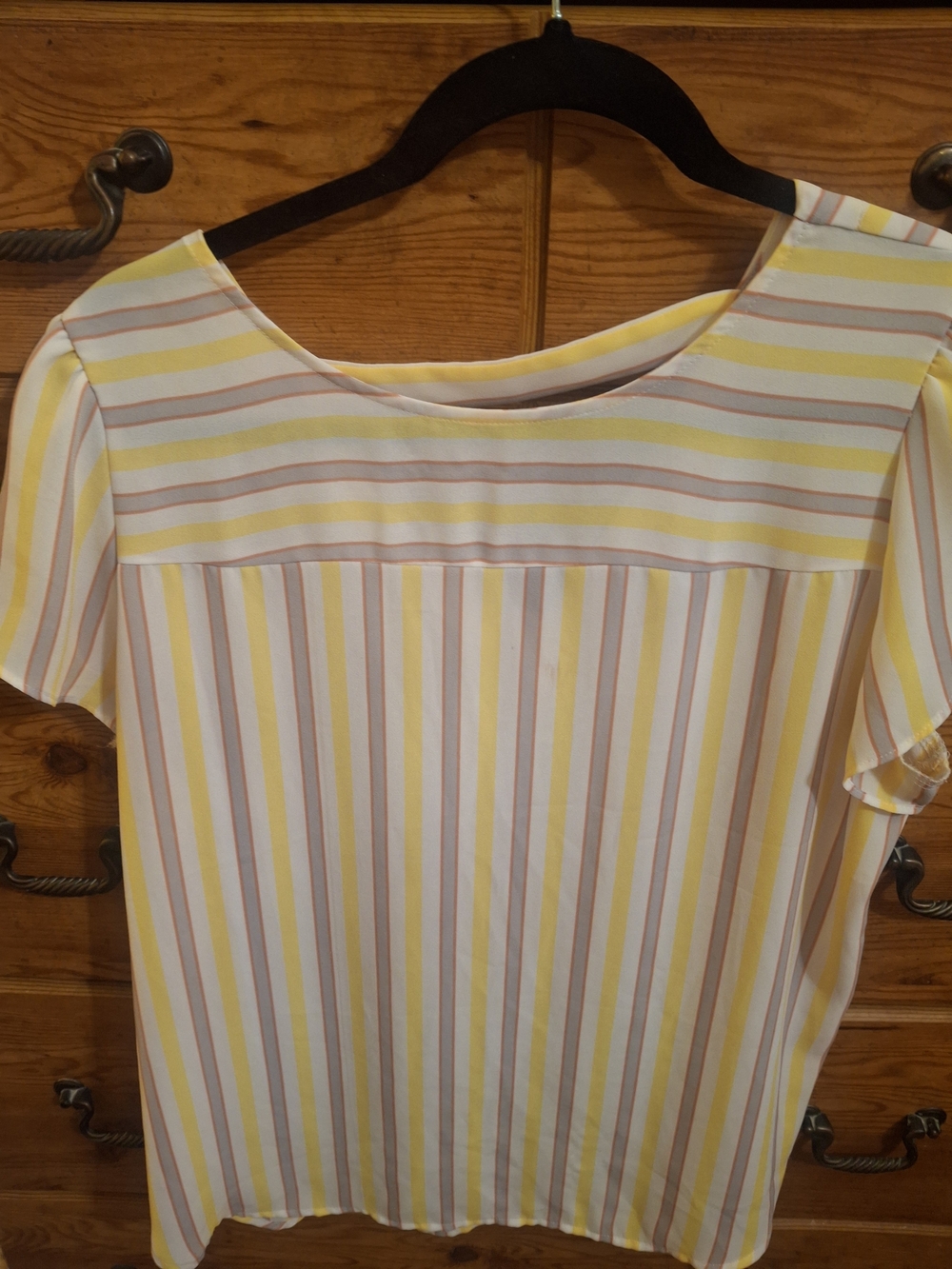 Ann Taylor Loft Multi Colored Striped Yellow Short Sleeve Top